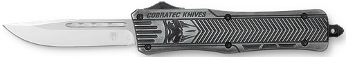 CobraTec Knives MSWCTK1MDNS CTK-1 American Flag Medium 3" OTF Drop Point Plain Stonewashed D2 Steel Blade, 5" Black Aluminum Alloy Handle