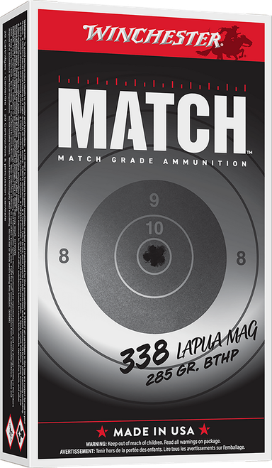 Winchester Ammo S338LM2 Match  338LapuaMag 285gr Boat Tail Hollow Point 20 Per Box/10 Case