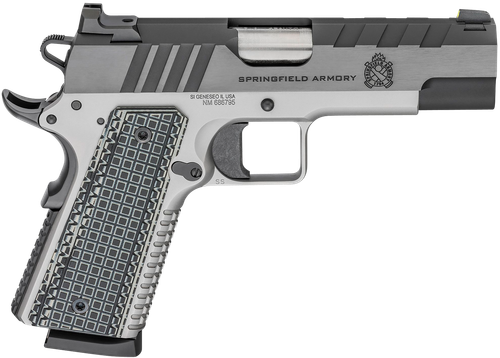 Springfield Armory PX9218L 1911 Emissary 45 ACP 8+1 4.25" Bull Barrel, Stainless Steel Frame w/Beavertail , Tri-Top Cut Blued Carbon Steel Slide, Black VZ Thin-Line G10 Grip