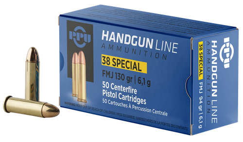 PPU PPH38SF Handgun  38Special 130gr Full Metal Jacket 50 Per Box/10 Case