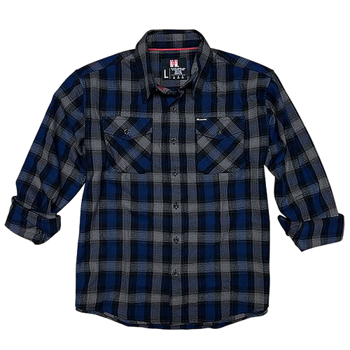 Hornady Gear 32206 Flannel Shirt  3XL Navy/Black/Gray,  Cotton/Polyester, Relaxed Fit Button Up