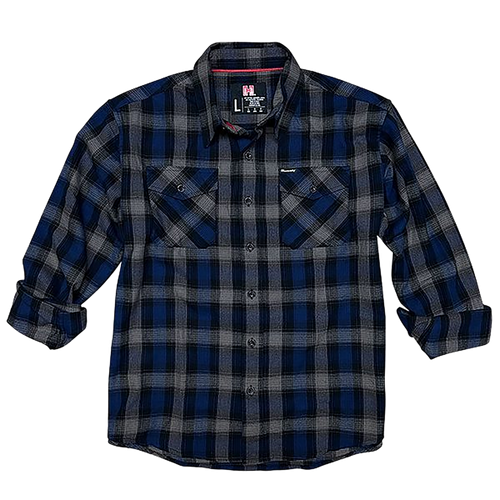 Hornady Gear 32206 Flannel Shirt  3XL Navy/Black/Gray,  Cotton/Polyester, Relaxed Fit Button Up