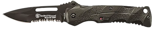 Smith & Wesson Knives SWBLOP2BSCP Black Ops  3.40" Folding Drop Point Part Serrated 4034 SS Blade Black Includes Pocket Clip