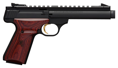 Browning 051527490 Buck Mark Field Target SR 22 LR 10+1 5.50" Black Threaded Bull Barrel, Matte Black Aluminum Frame, Picatinny Rail Receiver, Laminate Cocobolo Target Grip, Right Hand