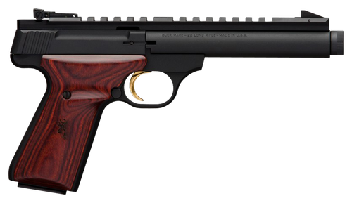 Browning 051527490 Buck Mark Field Target SR 22 LR 10+1 5.50" Black Threaded Bull Barrel, Matte Black Aluminum Frame, Picatinny Rail Receiver, Laminate Cocobolo Target Grip, Right Hand