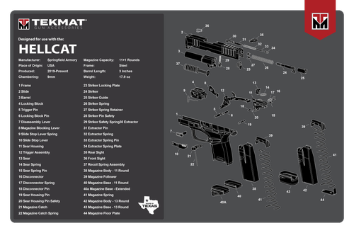 TekMat TEKR17HELLCAT Springfield Armory Hellcat Cleaning Mat Gray/White Rubber 11"x17" Springfield Hellcat Parts Diagram