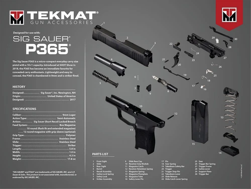 TekMat TEKR20SIGP365  Ultra 20 Cleaning Mat Multi-Color Rubber 15"x20" Sig P365 Parts Diagram