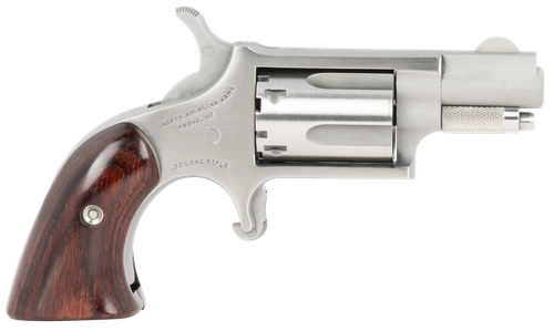 North American Arms 22LRGBG Mini-Revolver  Sports South Exclusive 2 LR 5 Shot 1.13" Stainless Steel Barrel, Frame & Cylinder, Wood Boot Grip, Exposed Hammer
