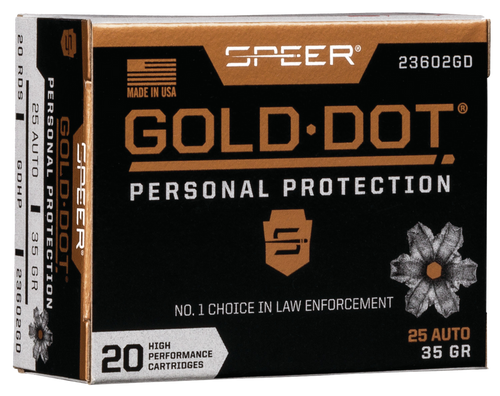 Speer 23602GD Gold Dot Personal Protection 25ACP 35gr Hollow Point 20 Per Box/10 Case