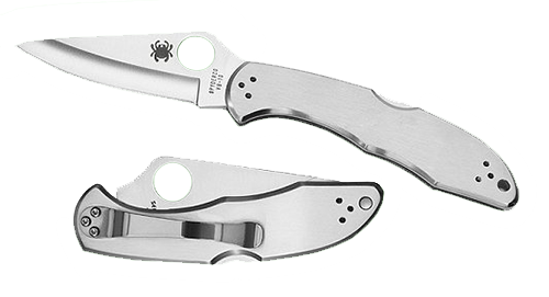 Spyderco C11P Delica 4  2.95" Folding Drop Point Plain VG-10 SS Blade/ Stainless Steel Handle Includes Pocket Clip