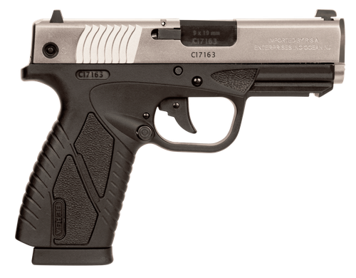 Bersa BP9DTCC BPCC  Sub-Compact Frame 9mm Luger 8+1 3.30" Black Steel Barrel, Nickel Cerakote Serrated Steel Slide, Matte Black Polymer Frame w/Picatinny Rail