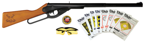 Daisy 994105403 Buck Shooting Kit Spring Piston 177 BB 400rd Shot 350 fps, Black Barrel/Rec, Stained Hardwood Furniture, Includes Glasses/Premium Ammo/Targets