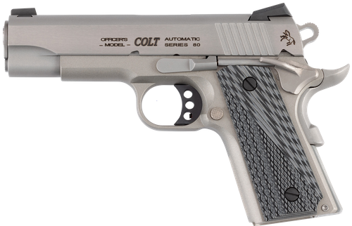 Colt Mfg O9840XE Officer Lightweight 45 ACP 7+1 4.25" Stainless Steel Barrel, Stainless Cerakote Stainless Steel Serrated Slide, Stainless Cerakote Aluminum Frame w/Beavertail, Black/Gray G10 Grip