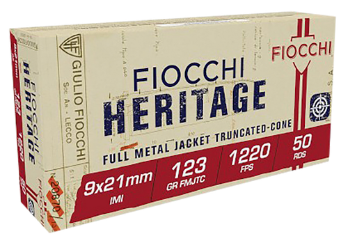 Fiocchi 9X21 Heritage  9x21mmIMI 123gr Full Metal Jacket Truncated Cone 50 Per Box/20 Case