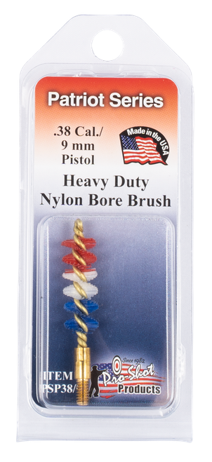 Pro-Shot PSP389 Patriot Series Bore Brush .38 Cal/ 9mm Pistol #8-32 Thread Nylon Bristles Brass Core