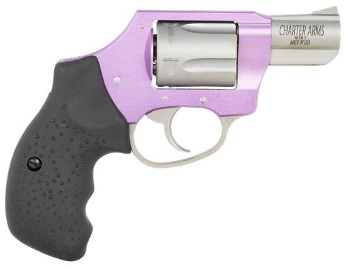 Charter Arms 53841 Undercover Lite Lavender Lady Small 38 Special 5rd 2" Stainless Steel Barrel & Cylinder, Lavender Aluminum Frame, Black Finger Grooved Rubber Grip, Concealed Hammer