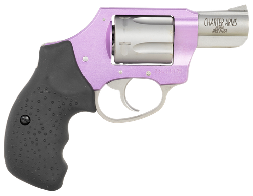 Charter Arms 53841 Undercover Lite Lavender Lady Small 38 Special 5rd 2" Stainless Steel Barrel & Cylinder, Lavender Aluminum Frame, Black Finger Grooved Rubber Grip, Concealed Hammer