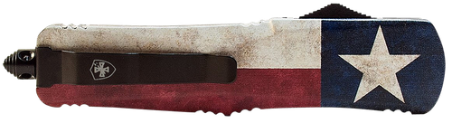 Templar Knife LCAP331 Gen II Captain Large 3.50" OTF Drop Point Plain Black Oxide Stonewashed 440C SS Blade, 5.25" Red/White/Blue w/Star Aluminum Handle Glass Breaker