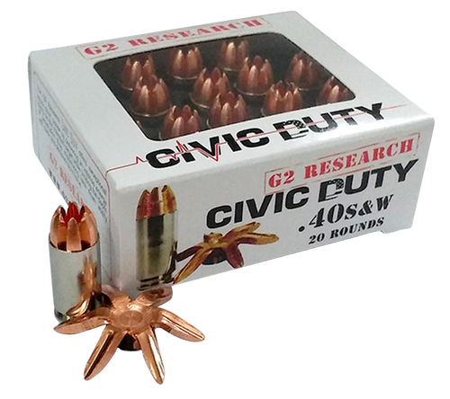 G2 Research G00620 Civic Duty  40S&W 122gr Copper Expansion Projectile 20 Per Box/25 Case