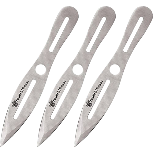 Smith & Wesson Knives SWTK10CP Bullseye Throwing Knives 5" Fixed Dual Edge Spear Point Plain 2Cr13MoV SS Blade, Stainless Steel Handle, Includes Sheath Set of 3, 10" OAL