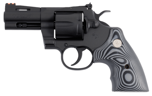 Colt Mfg PYTHONBM3FO Python  357 Mag/38 Special 6 Shot 3" Matte Blued Vent Rib Carbon Steel Barrel, Cylinder & Frame, Black/Gray G10 Grip, Exposed Hammer