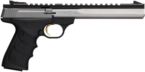 Browning 051508490 Buck Mark Contour 22 LR 10+1 7.25" Contoured Barrel, Matte Stainless Serrated Steel Optic Ready Slide, Matte Black Aluminum Frame, Finger Grooved Black Ultragrip RX Grip