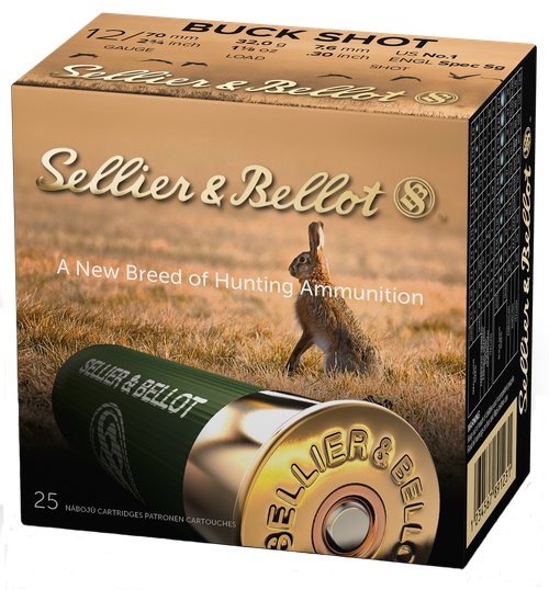 Sellier & Bellot SB12BSF Hunting  12Gauge 2.75" 12Pellets 1 1/8oz 1Buck Shot 25 Box/10 Case