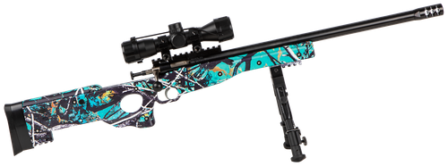 Crickett KSA2149 Precision Package 22 LR Caliber with 1rd Capacity, 16.12" Barrel, Blued Metal Finish & Fixed Thumbhole Muddy Girl Serenity Synthetic Stock Right Hand (Youth) Includes Scope & Bipod