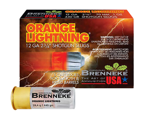 Brenneke SL122OL Orange Lightning  12Gauge 2.75" 1oz Slug Shot 5 Per Box/50 Case