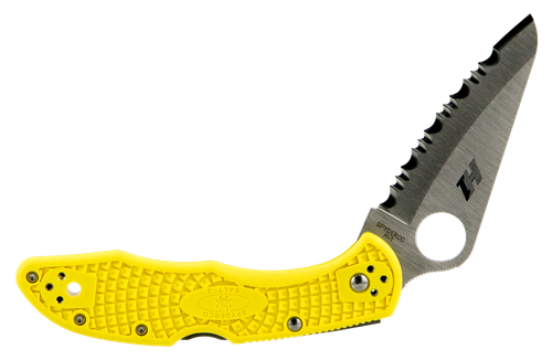 Spyderco C88SYL2 Salt 2  3" Folding Clip Point Serrated H1 Steel Blade Yellow Bi-Directional Texturing FRN Handle Includes Pocket Clip