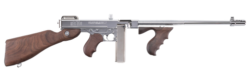 Thompson TI50DCR 1927A-1 Deluxe Carbine 45 ACP Caliber with 18" Barrel, 20+1 Capacity (Stick), 50+1 Capacity (Drum), Hard-Chrome Plated Metal Finish, American Walnut Stock Wood Grip Right Hand