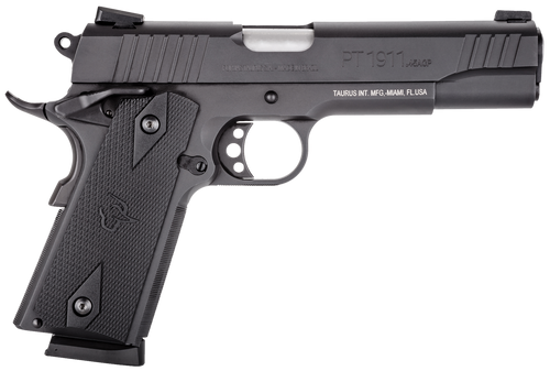 Taurus 1-191101FS 1911  Full Size 45 ACP 8+1 5" Matte Stainless Steel Barrel, Matte Black Serrated Steel Slide & Frame, Black Checkered Polymer Grip, Right Hand