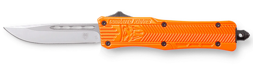 CobraTec Knives SORCTK1SDNS CTK-1  Small 2.75" OTF Drop Point Plain D2 Steel Blade/Orange Aluminum Handle Features Glass Breaker Includes Pocket Clip
