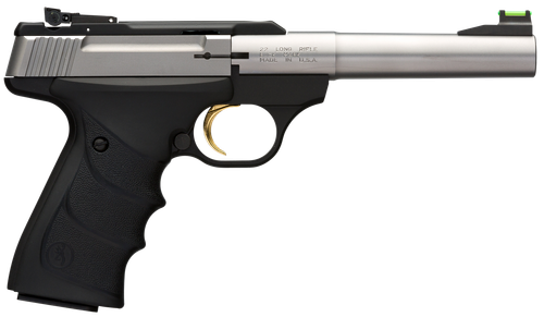 Browning 051442490 Buck Mark Camper *CA Compliant 22 LR 10+1 5.50" Taper Bull Barrel, Matte Stainless Serrated SS Slide & Aluminum Frame, Black Ultragrip RX Grips