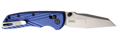 Hogue 24363 Deka  3.25" Folding Modified Wharncliffe Plain Stone Tumbled CPM MagnaCut Steel Blade, Blue Textured GRN Handle