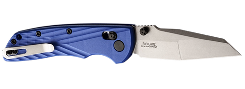 Hogue 24363 Deka  3.25" Folding Modified Wharncliffe Plain Stone Tumbled CPM MagnaCut Steel Blade, Blue Textured GRN Handle