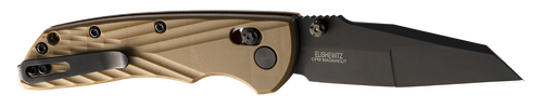 Hogue  Deka  3.25" Folding Wharncliffe Plain Black Cerakote CPM MagnaCut SS Blade, FDE Crosshatch Textured GRN Handle, Includes Pocket Clip