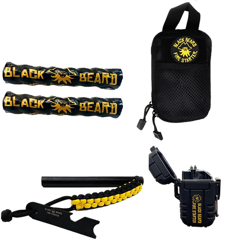 Black Beard Fire Starters SKB Ultimate Fire Kit Black Includes Ferro Rod/Plasma Arc Lighter/Organizer Case/Fire Starters/Decal