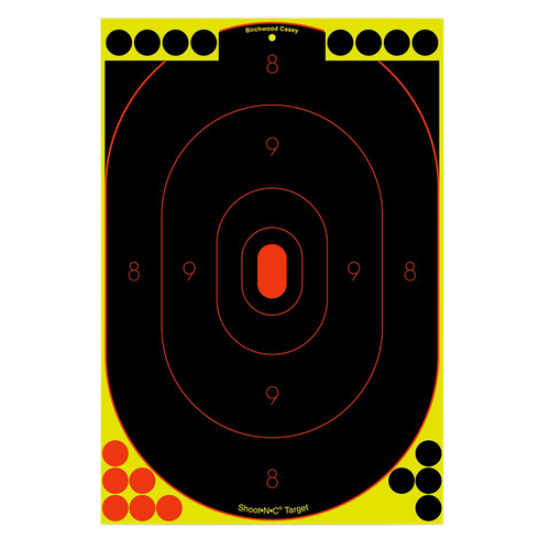 Birchwood Casey 34617 Shoot-N-C Reactive Target Self-Adhesive Paper Black/Yellow/Red 12"x18" Oval Silhouette 12 Pack