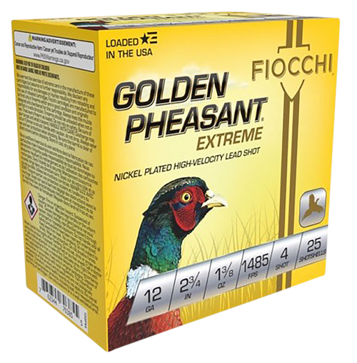 Fiocchi 12GPX4 Golden Pheasant Extrema 12Gauge 2.75" 1 3/8oz 4Shot 25 Per Box/10 Case
