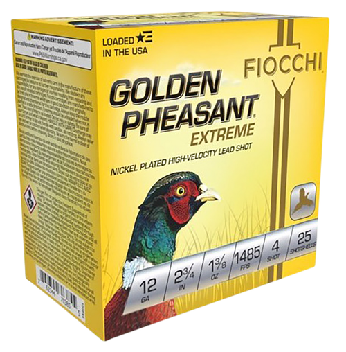 Fiocchi 12GPX4 Golden Pheasant Extrema 12Gauge 2.75" 1 3/8oz 4Shot 25 Per Box/10 Case