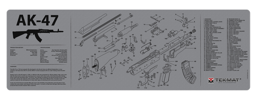 TekMat TEKR36AK47GY AK-47 Cleaning Mat Black/Gray Rubber 12"x36" AK-47 Parts Diagram