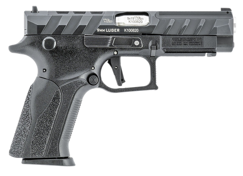 Grand Power 8588005808668 Q100 Mk23 9mm Luger 15+1 4.25" Stainless Rotating Barrel, Black Steel Optic Ready/Serrated Slide, Black Steel Frame w/Accessory Rail & Beavertail, Textured Grip