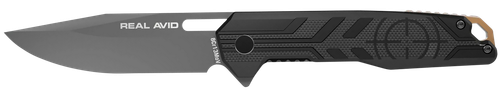 Real Avid AVRAV7 RAV-7  EDC 3.25" Folding Drop Point Plain Titanium 8Cr13MoV SS Blade, Black Textured G10 Handle, Clamshell Pkg