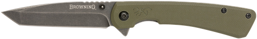 Browning 3220507 Branded Rock  EDC 3" Folding Tanto Plain Black Stonewashed 7Cr17MoV SS Blade OD Green, G10 Handle