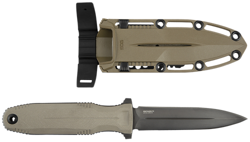 S.O.G SOG17610257 Pentagon FX 4.77" Fixed Spear Point Plain Black Titanium Nitride Cryo CPM S35VN Blade/G10 FLat Dark Earth Handle