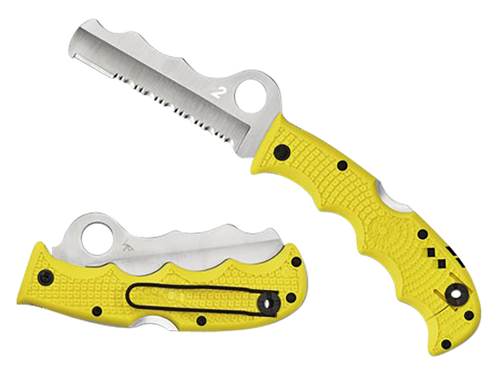 Spyderco C79PSYL Assist Salt Lightweight 3.68" Folding Part Serrated H2 Steel Blade/Yellow Bi-Directional Texturing FRN Handle Includes Glass Breaker/Pocket Clip