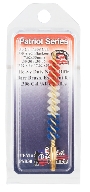 Pro-Shot PSR30 Patriot Series Bore Brush .30/ .308/ .300 Blackout/ 7.62mm Cal Rifle #8-32 Thread Nylon Bristles Brass Core