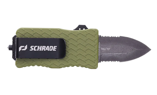 Schrade 1159306 Uproar Tactical Mini 1.90" Serrated Dagger Satin D2 Steel Blade OD Green Aluminum Handle