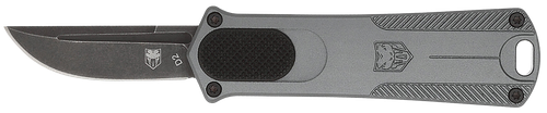 CobraTec Knives CALI952GRYDNS California 952 *CA Compliant 1.75" OTF Drop Point Plain Black Stonewashed D2 Steel Blade, 3" Gray Anodized Aluminum Handle